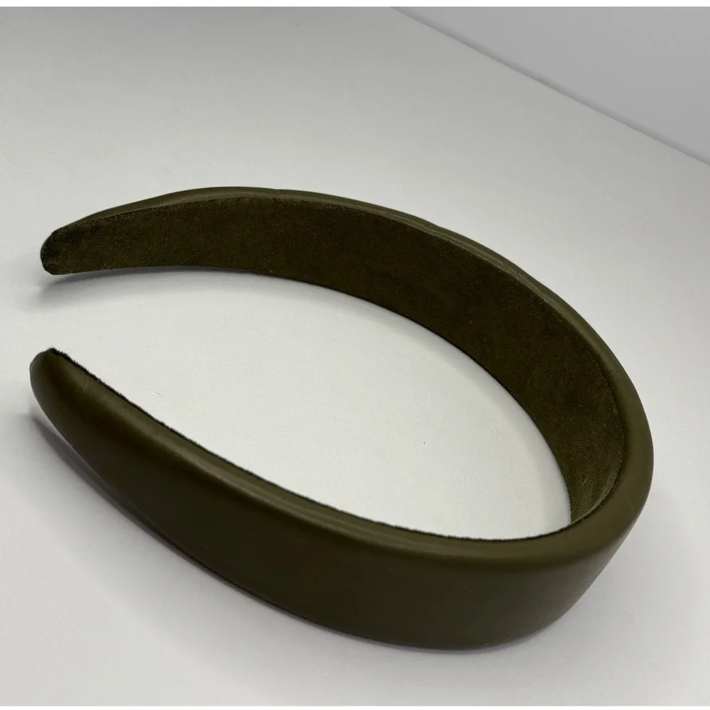 Olive‎ Green Padded Faux Leather Headband Wide Matte Hair Accessory Minimalist